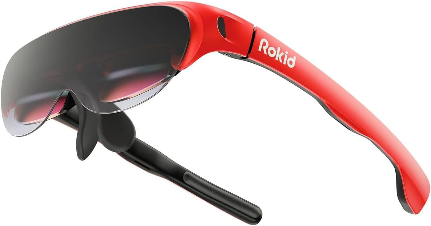 Rokid Air AR Glasses, 120" Full HD Virtual Screen, Lightweight Smart Glasses, Compatible with iPhone 15, Steam Deck/Gaming Consoles/PC/Android, Nearsightedness Adjustment, Portable Monitor (Dark Red)