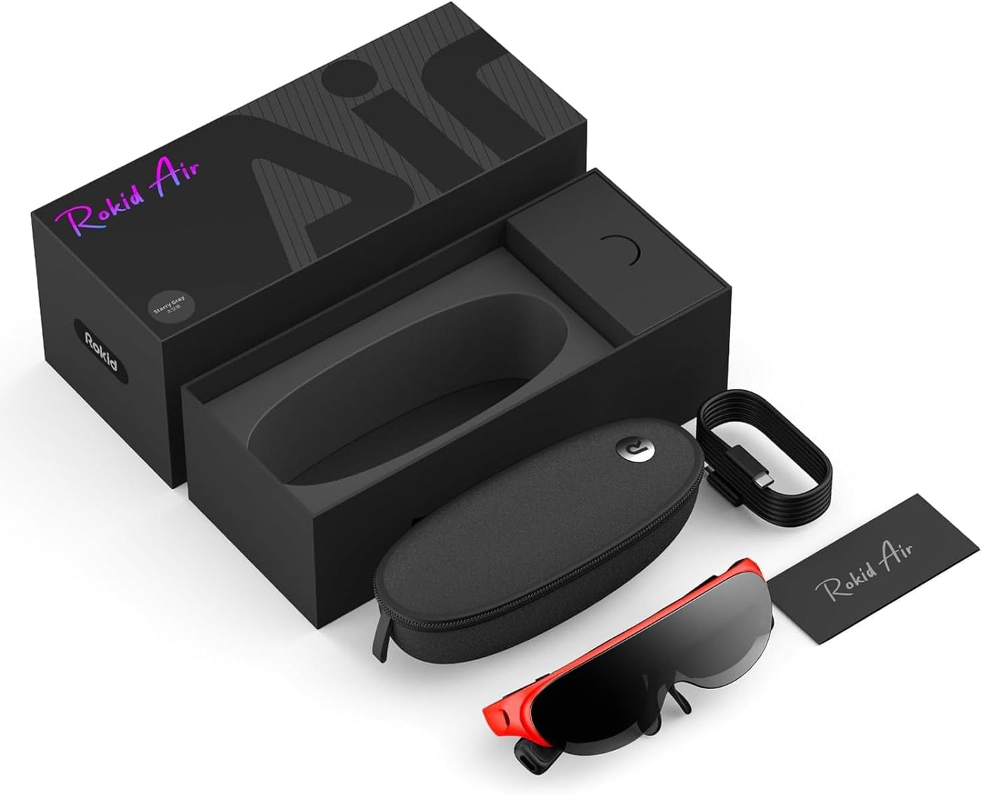 Rokid Air AR Glasses, 120" Full HD Virtual Screen, Lightweight Smart Glasses, Compatible with iPhone 15, Steam Deck/Gaming Consoles/PC/Android, Nearsightedness Adjustment, Portable Monitor (Dark Red)