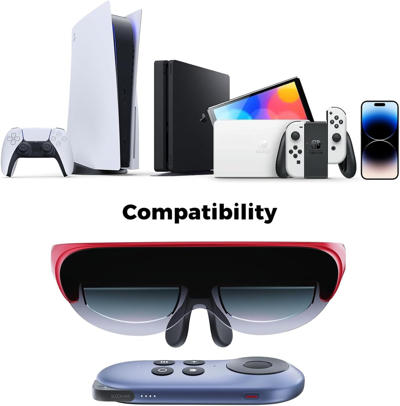Rokid Air AR Glasses, 120" Full HD Virtual Screen, Lightweight Smart Glasses, Compatible with iPhone 15, Steam Deck/Gaming Consoles/PC/Android, Nearsightedness Adjustment, Portable Monitor (Dark Red)