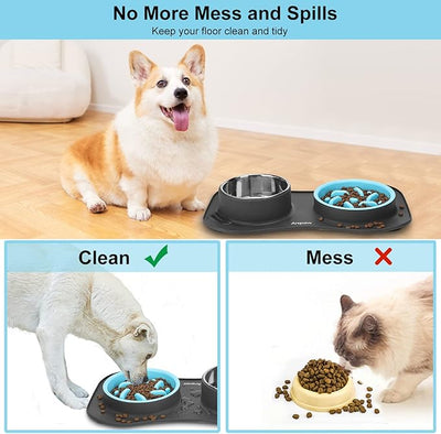 Slow Feeder Dog Bowls 3 in 1 Stainless Steel