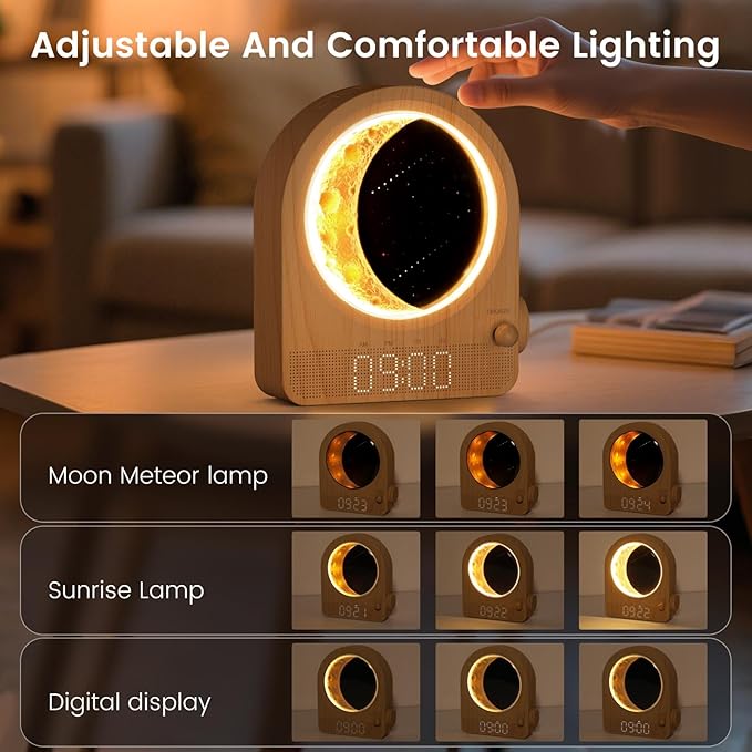 Sunrise Alarm Clock, White Noise Machine & Meteor Moonlight / منبه شروق الشمس، جهاز ضوضاء بيضاء، وضوء القمر الشهابي