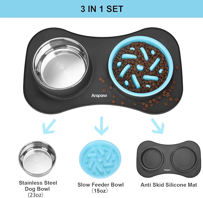 Slow Feeder Dog Bowls 3 in 1 Stainless Steel