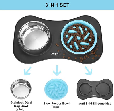 Slow Feeder Dog Bowls 3 in 1 Stainless Steel