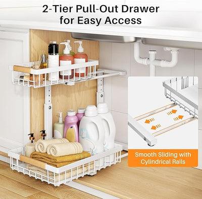 PXRACK 2 Pack Under Sink Organizer,Adjustable Heigh / منظم قابل للتعديل من قطعتين لتحت الحوض