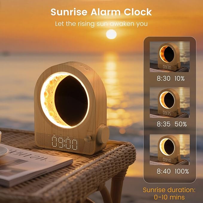 Sunrise Alarm Clock, White Noise Machine & Meteor Moonlight / منبه شروق الشمس، جهاز ضوضاء بيضاء، وضوء القمر الشهابي