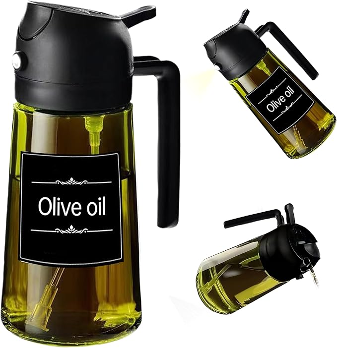 Olive Oil Dispenser, Sprayer for Cooking 2 in 1- Spray and Pour / زجاجة زيت الزيتون 2 في 1 – للرش والصب