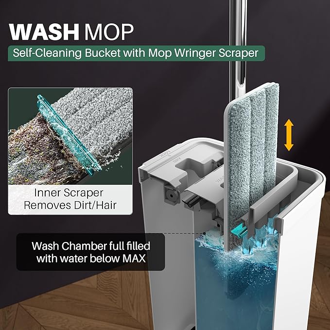 JOYMOOP Mop and Bucket Set with Wringer, Flat Mops / مجموعة ممسحة ودلو مع عصارة، ممسحات مسطحة