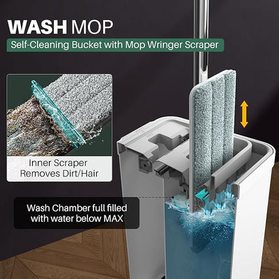JOYMOOP Mop and Bucket Set with Wringer, Flat Mops / مجموعة ممسحة ودلو مع عصارة، ممسحات مسطحة