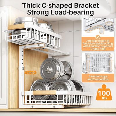 PXRACK 2 Pack Under Sink Organizer,Adjustable Heigh / منظم قابل للتعديل من قطعتين لتحت الحوض