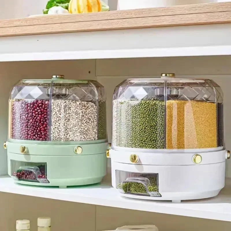 360° Rotating Rice Dispenser – Moisture-Proof Grain Storage Box / علبة تخزين الحبوب مقاومة للرطوبة مع موزع أرز دوار 360 درجة
