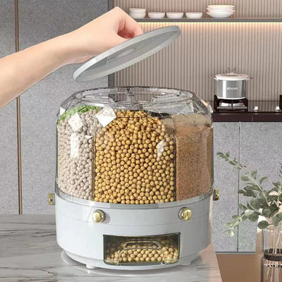 360° Rotating Rice Dispenser – Moisture-Proof Grain Storage Box / علبة تخزين الحبوب مقاومة للرطوبة مع موزع أرز دوار 360 درجة