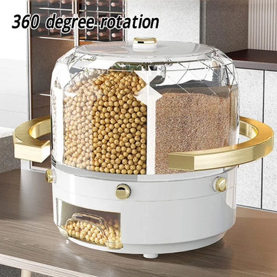 360° Rotating Rice Dispenser – Moisture-Proof Grain Storage Box / علبة تخزين الحبوب مقاومة للرطوبة مع موزع أرز دوار 360 درجة