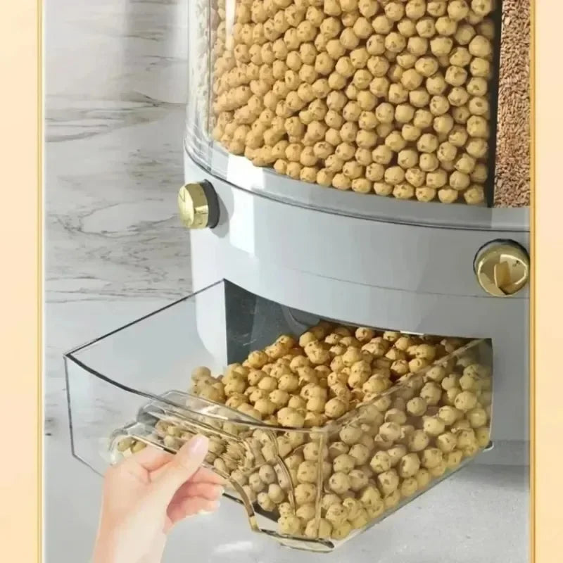 360° Rotating Rice Dispenser – Moisture-Proof Grain Storage Box / علبة تخزين الحبوب مقاومة للرطوبة مع موزع أرز دوار 360 درجة