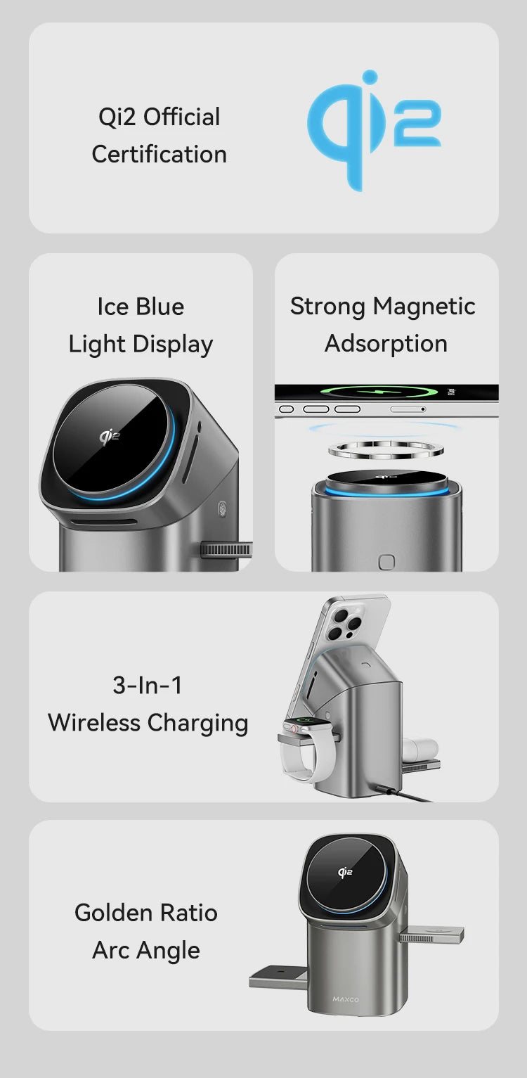 Qi2 3-in-1 Magnetic Wireless Charger / شاحن لاسلكي مغناطيسي 3 في 1 بتقنية Qi2