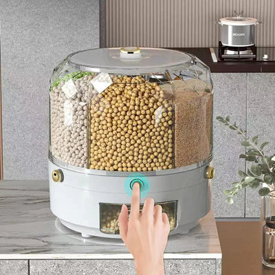 360° Rotating Rice Dispenser – Moisture-Proof Grain Storage Box / علبة تخزين الحبوب مقاومة للرطوبة مع موزع أرز دوار 360 درجة