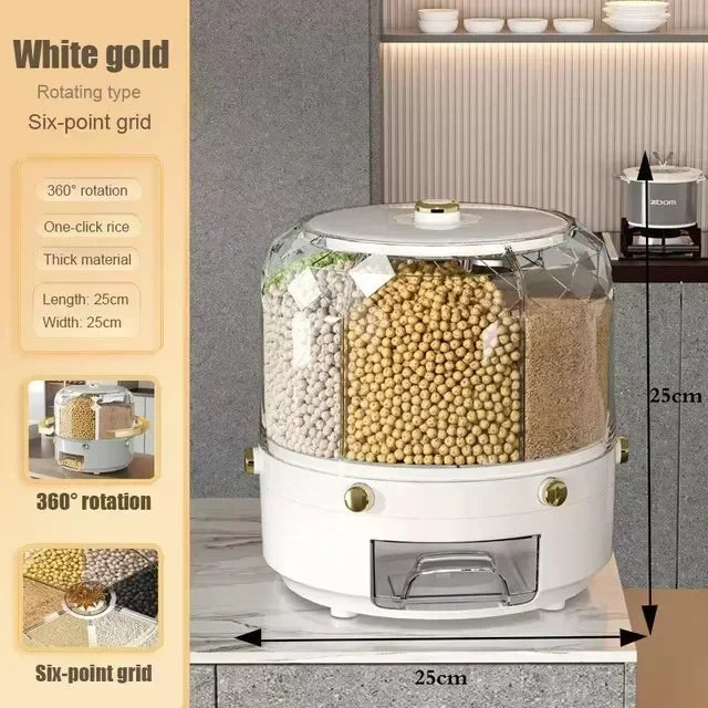 360° Rotating Rice Dispenser – Moisture-Proof Grain Storage Box / علبة تخزين الحبوب مقاومة للرطوبة مع موزع أرز دوار 360 درجة