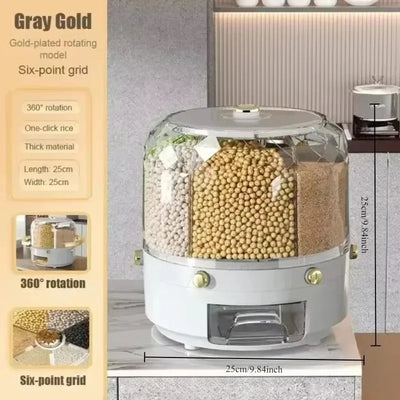 360° Rotating Rice Dispenser – Moisture-Proof Grain Storage Box / علبة تخزين الحبوب مقاومة للرطوبة مع موزع أرز دوار 360 درجة