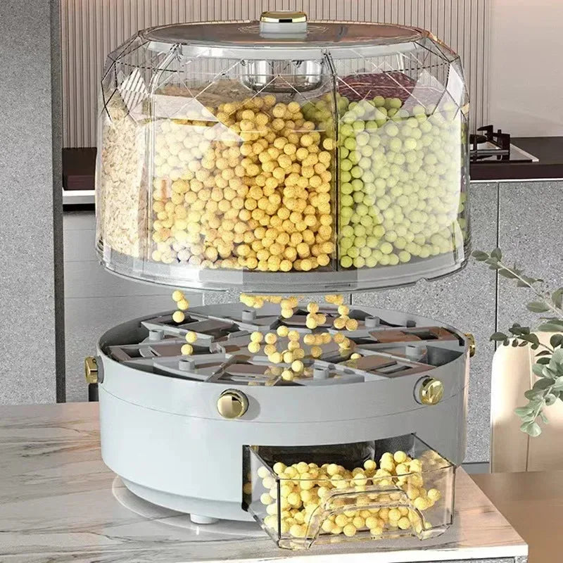 360° Rotating Rice Dispenser – Moisture-Proof Grain Storage Box / علبة تخزين الحبوب مقاومة للرطوبة مع موزع أرز دوار 360 درجة