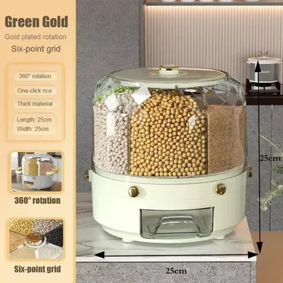 360° Rotating Rice Dispenser – Moisture-Proof Grain Storage Box / علبة تخزين الحبوب مقاومة للرطوبة مع موزع أرز دوار 360 درجة