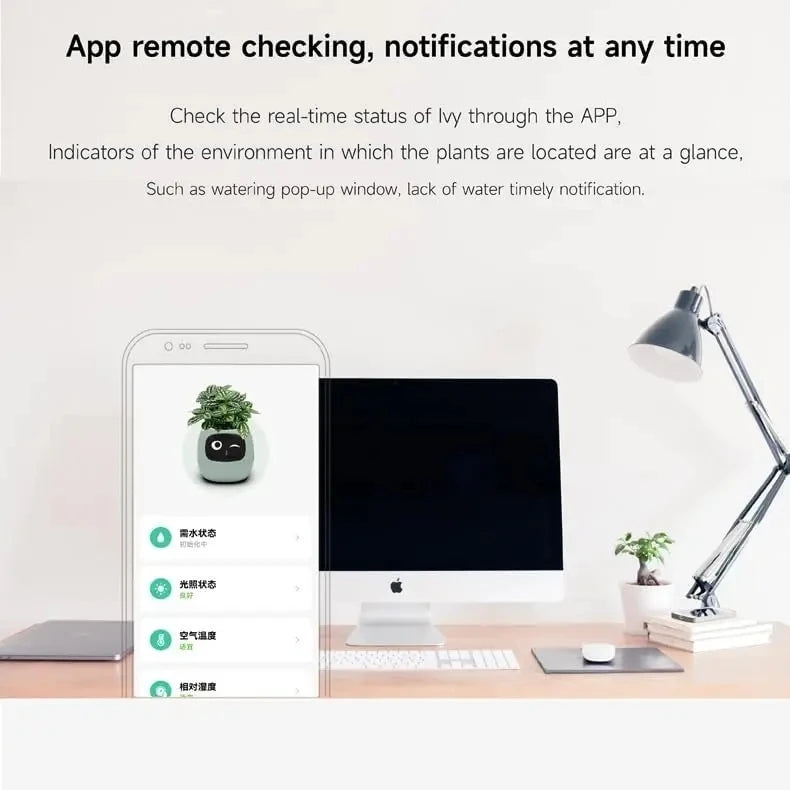 Ivy Smart Planter – AI-Powered with 49+ Expressions & 7 Smart Sensors / وعاء نباتات ذكي Ivy – مدعوم بالذكاء الاصطناعي مع أكثر من 49 تعبيرًا و7 مستشعرات ذكية