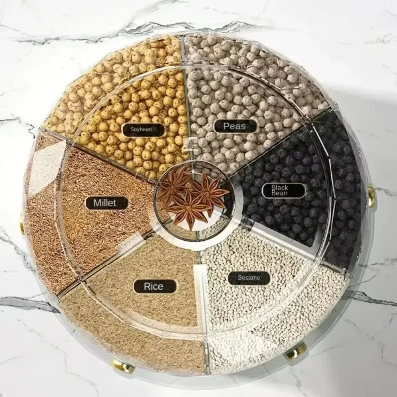 360° Rotating Rice Dispenser – Moisture-Proof Grain Storage Box / علبة تخزين الحبوب مقاومة للرطوبة مع موزع أرز دوار 360 درجة